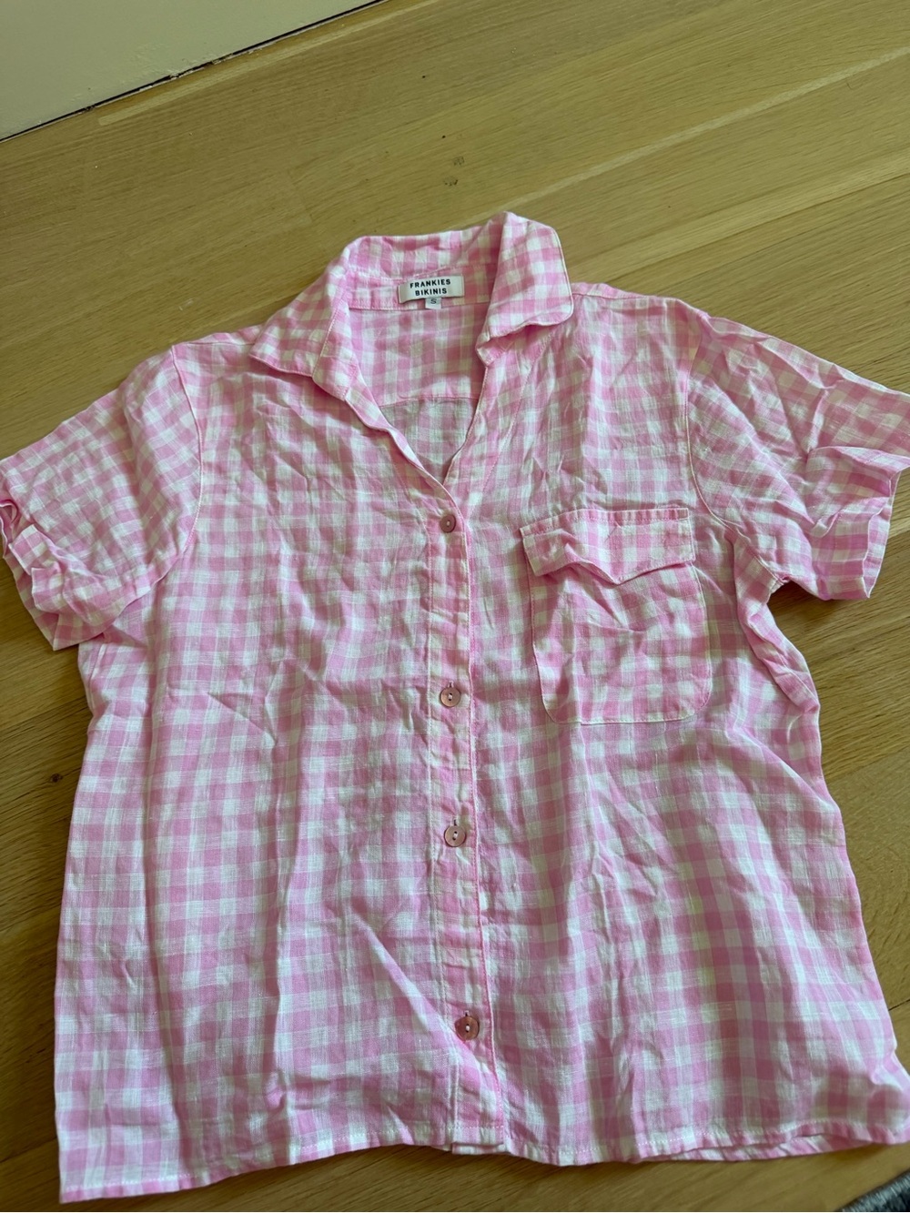 Frankie's Bikinis Pink and White Gingham Shirt